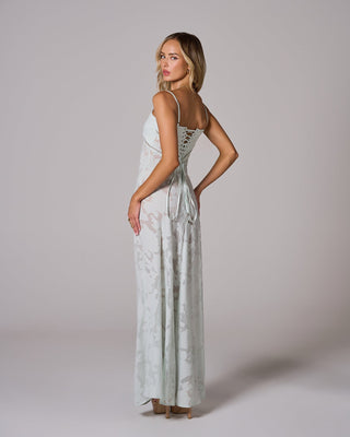 SENI Floral Lace Back Maxi Dress