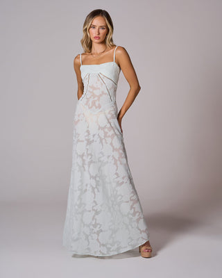 SENI Floral Lace Back Maxi Dress