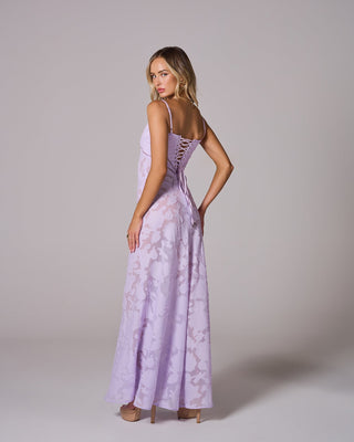 SENI Floral Lace Back Maxi Dress