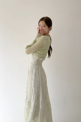 audrey sleeveless pleated floral midi dress in mint green