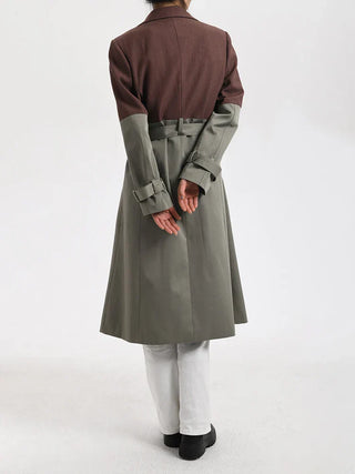 Belted Blazer Trench Coat in Brown Gray