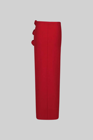 Long Cutout Skirt with Roses - Red