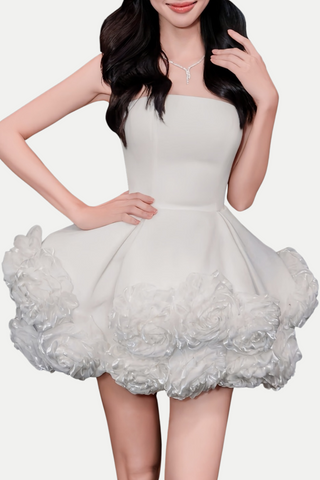 Sebast Flower Strapless Velvet Mini Dress - White