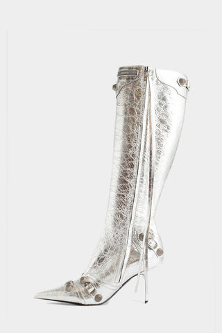 Shilia Zip Knee-high Boots - Silver