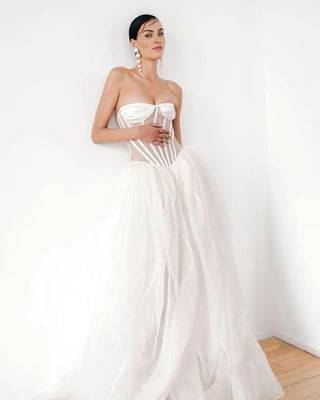 Strapless Corset A Line Maxi Dress White