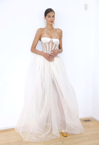 Strapless Corset A Line Maxi Dress White