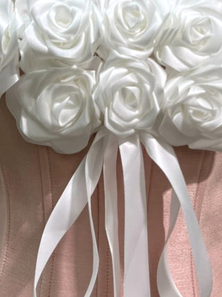 gladys Strapless 3d Floral Corset A-Line Dress in Pink