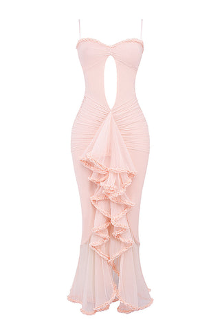 Taylor Ruffled Mesh Maxi Dress - Pink