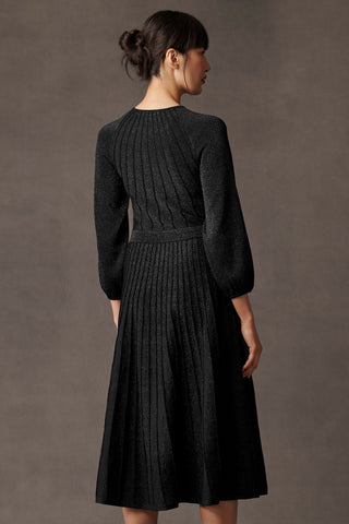 lumia knitted midi dress in black metallic