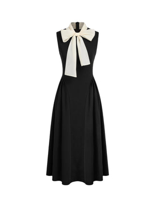 Two Tone Bow Tie Ruffle Midi Dress