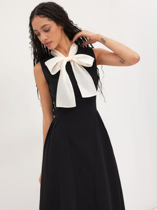 Two Tone Bow Tie Ruffle Midi Dress