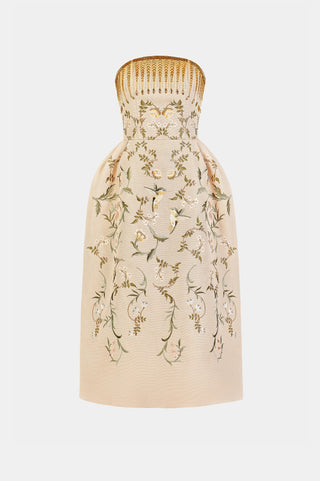 Embroidered printed midi dress In beige