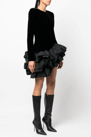 Ursula Velvet Ruffle Long Sleeve Mini Dress