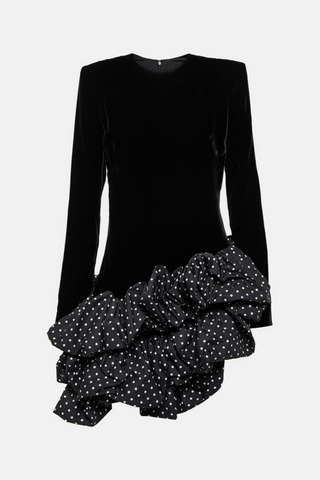 Ursula Velvet Ruffle Dot Mini Dress