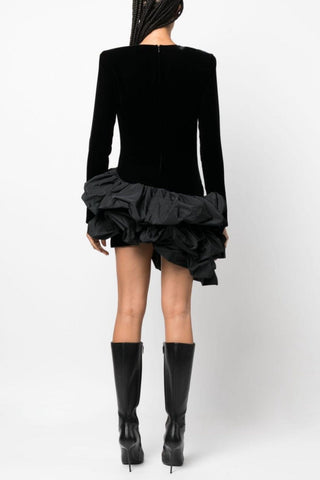 Ursula Velvet Ruffle Long Sleeve Mini Dress