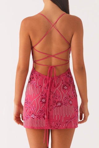 Vietta Sequin Cami Mini Dress in Fuchsia