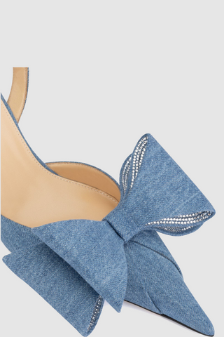 Violeta Bow-embellished Denim Slingback Pumps - Blue