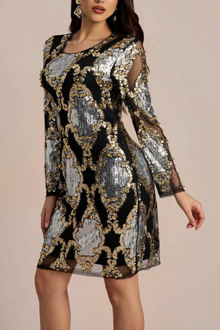 VIVIEN SEQUINS EMBROIDERY SHEER MINI DRESS