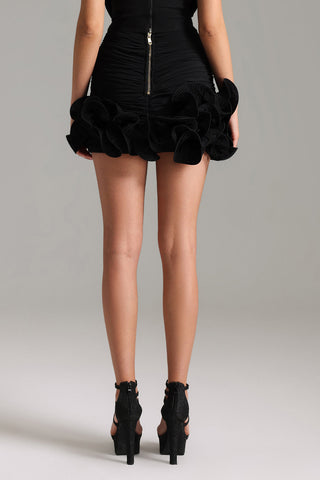 Wesani Ruched Flounced Mini Skirt - Black