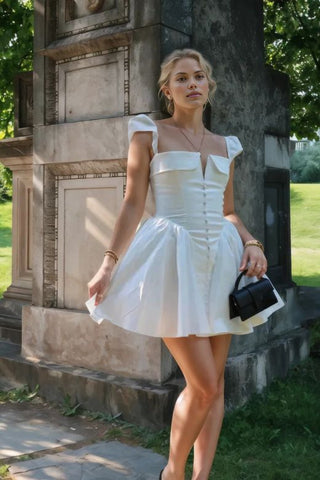 Julie white folded-neck bonded sleeveless mini dress