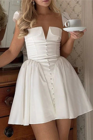 Julie white folded-neck bonded sleeveless mini dress