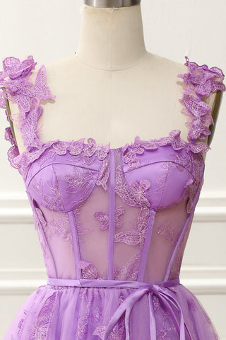 Purple A-Line Corset Homecoming Dress with Butterflies