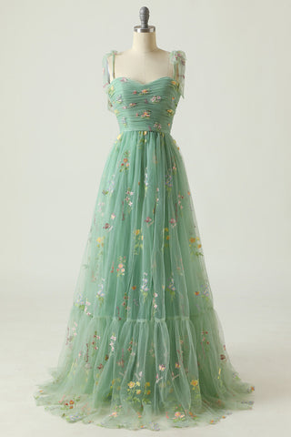 A Line Spaghetti Straps Champagne Prom Dress with Appliques