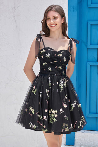 Cute A Line Black Short Homecoming Dress With Embroidery