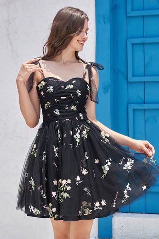 Cute A Line Black Short Homecoming Dress With Embroidery