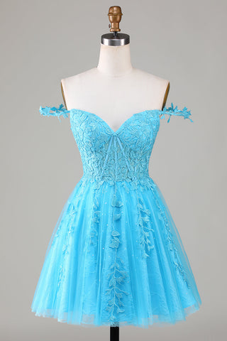 Unique A Line Spaghetti Straps Mint Short Homecoming Dress with Appliques