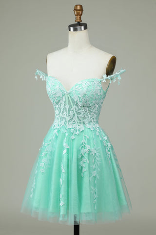 Cute A Line Spaghetti Straps Mint Short Homecoming Dress with Appliques