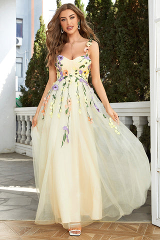 3D Flowers A Line Spaghetti Straps Green Prom Dress