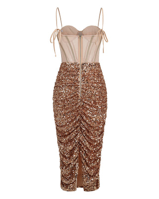 Strappy Sequin Corset Midi Dress