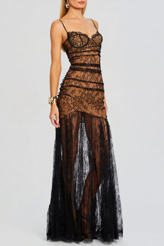 Zsuza Lace Slit Maxi Dress