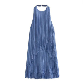 Ivy Fringe Trim Mini Dress In Blue