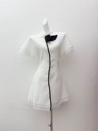 layer trim chiffon shirt mini dress in white