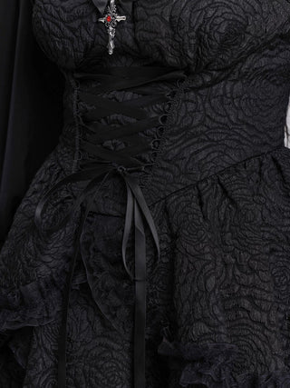 BLACK TEXTURED SUSPENDER MINI DRESS