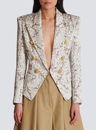 6-button satin jacket with Redcurrant print