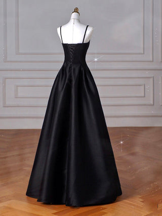 A-Line Neck Satin Black Dress