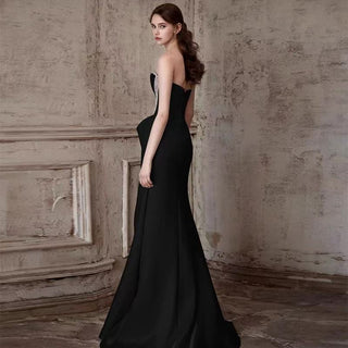 Mermaid Ruched Strapless Beading Black Prom Dress