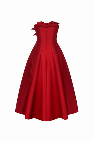 Aries Flared Semi-Heart Neck Taffeta Midi Dress