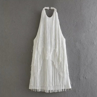 Ivy Fringe Trim Mini Dress In White