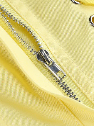 amy flower embellished mini skirt corset set in yellow