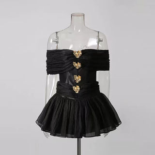 Emerald Fit and Flare Corset Waist Chiffon Mini Dress