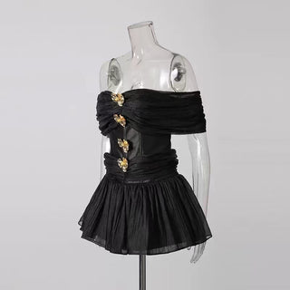 Emerald Fit and Flare Corset Waist Chiffon Mini Dress