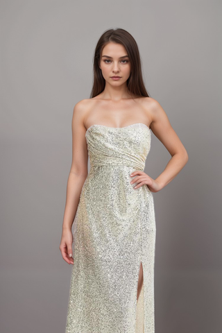 Beatrix silver off-shoulder dress