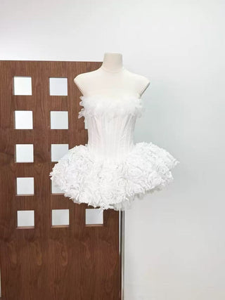 Strapless Petal Floral Corset A Line Dress