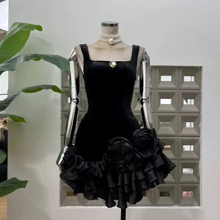 renata square neck flower velvet mini dress