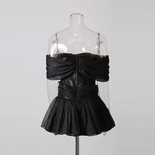 Emerald Fit and Flare Corset Waist Chiffon Mini Dress