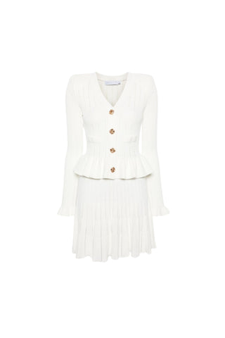 WHITE KNIT PEPLUM MINI DRESS